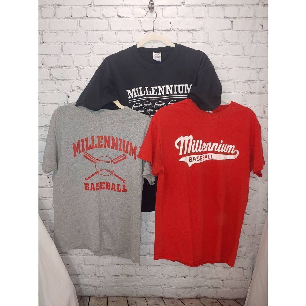 Lot of 3 Mens Size Med Black/Grey/Red "MILLENIUM BASEBALL" T-Shirt